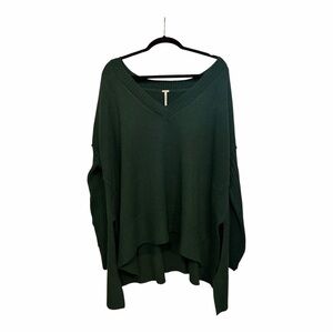 Free People Oversized Forest Green V-Neck Sweater